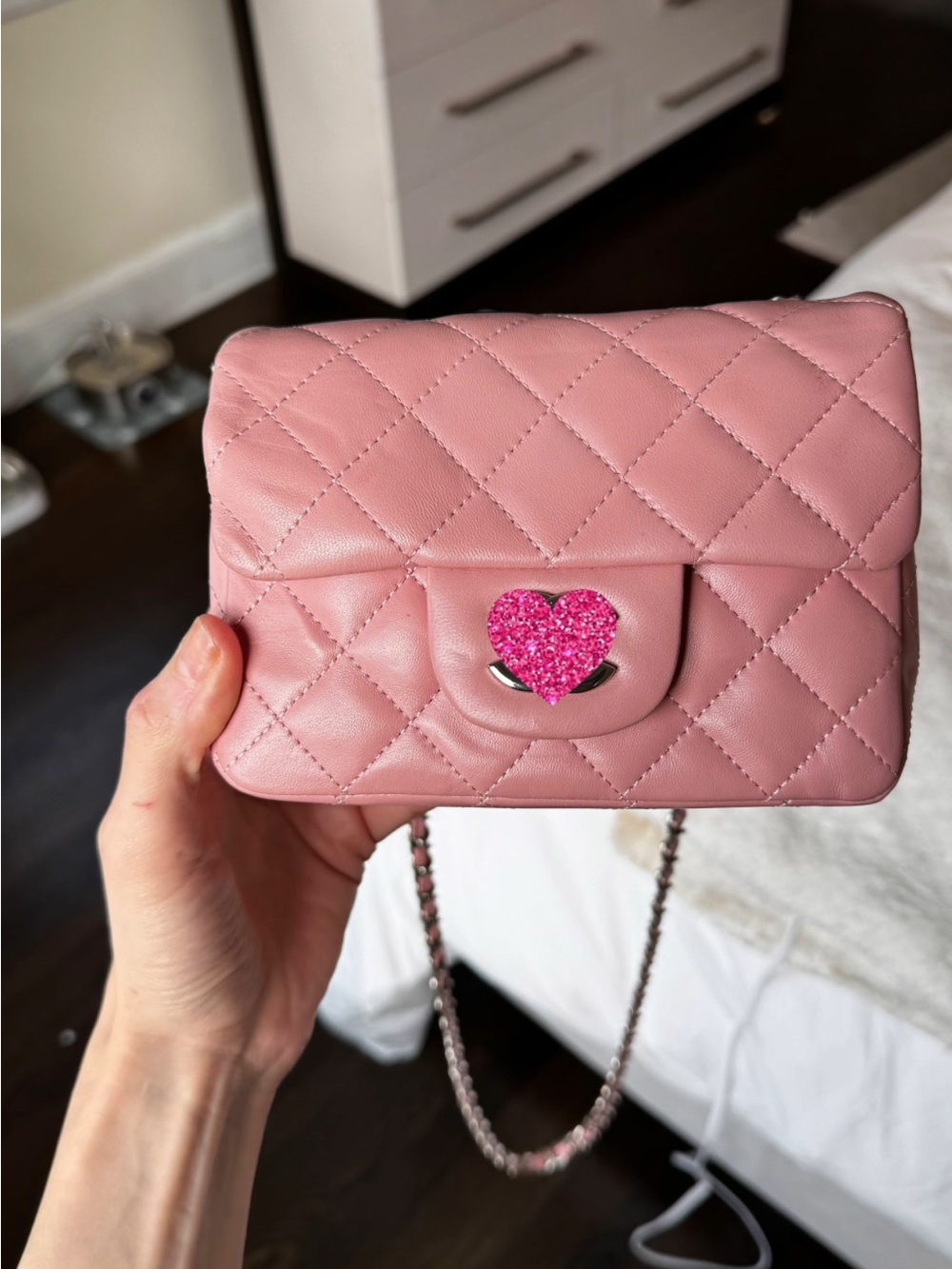 NWOT Quilted Pink Crossbody Bag with Chain Strap